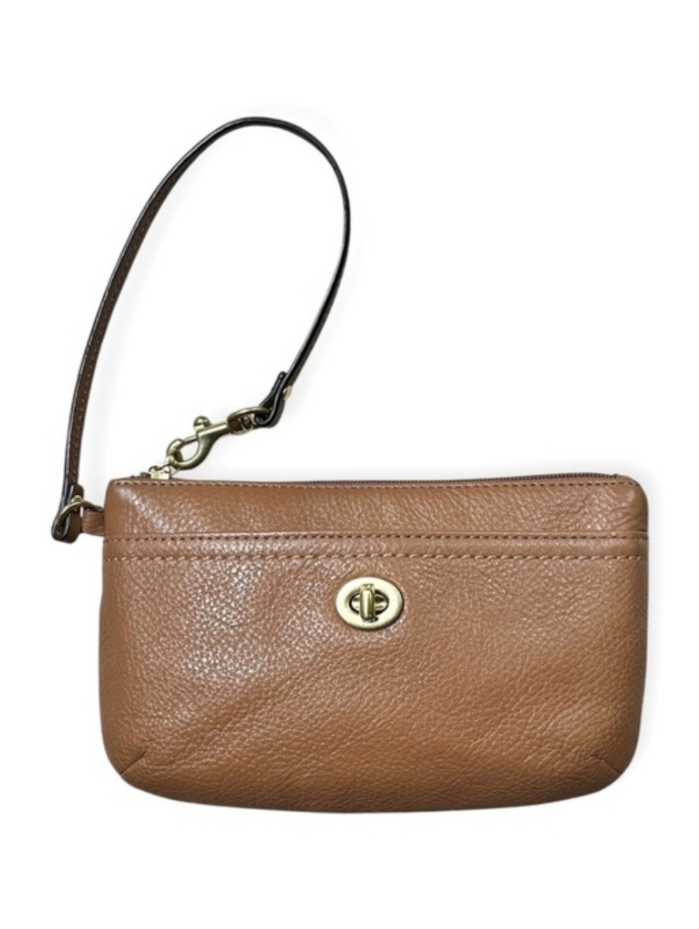 Coach Tan Pebbled Leather Wristlet Clutch